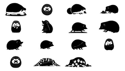 shadows of the hedgerow a graphic collection of a hedgehogs secret daily rituals, isolated on transparent background