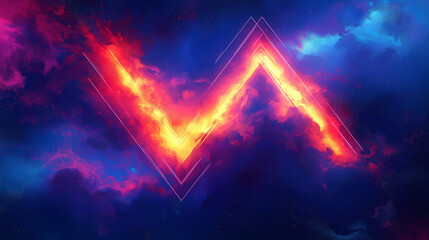 Vibrant neon triangle in cosmic clouds