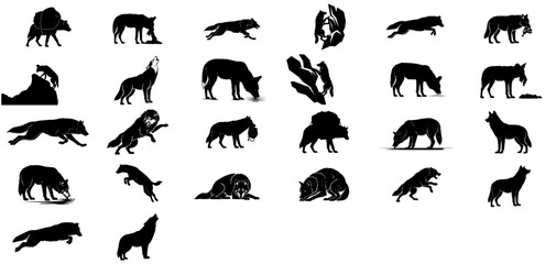 the shadows echo charting the wolfs instinctive journey in graphic silhouette form set, isolated on transparent background