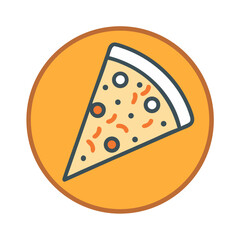 Stylized pizza slice icon on circle with white background