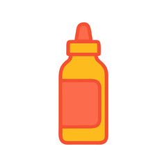 Yellow mustard bottle with red label on white background