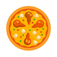 Flat design pizza with chicken legs and vegetables toppings