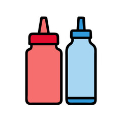 Stylized Ketchup and Mustard Bottles Icon on white background