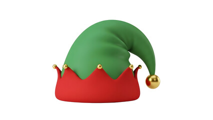 Festive green and red Christmas elf hat isolated on white background