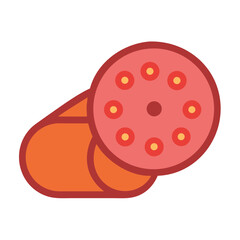 Stylized salami sausage illustration against white background for concepts