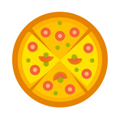 Flat style illustration of sliced pizza on white background