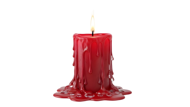 Red candle with dripping wax isolated on white background - Powered by Adobe