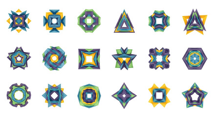 Stunning collection of modern geometric abstract emblems offering dynamic visual impact for branding and design projects