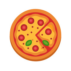Stylized pizza illustration with pepperoni and basil isolated on white