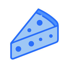 Simple stylized cheese wedge against white background in blue tones