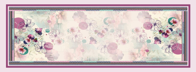 digital silk scarf design with seamless textile pattern