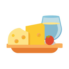 Stylized image of cheese, tomato and a glass of water