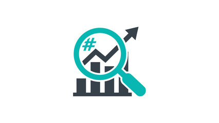Hashtag Search Trend Analysis and Data Growth Icon for Digital Marketing