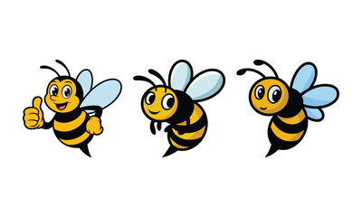 Three cartoon bees with different expressions and poses