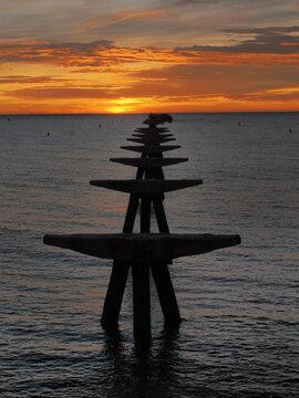 Sunrise at the Sagunto port pier in Valencia (Spain)