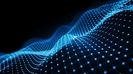 Abstract Blue Network Grid Background with Connected Dots for Digital Technology and Data Visualization