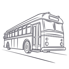 A classic vintage bus illustration with a bold outline depicted in a side profile view traveling on a road perfect for transportation or nostalgia themes