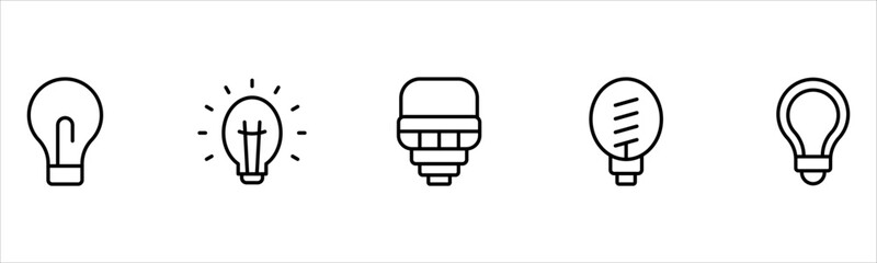 Light vector web line icons depicting light bulbs, ideas, innovation, creativity, and illumination for inspired thinking and solutions.