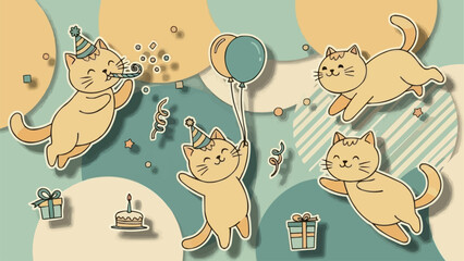 Festive Felines - A Birthday Celebration with Playful Cats.