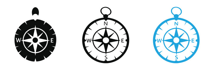 Fototapeta premium Find your way with compass navigation icons for direction,Vector art of compass icon,Compass icon. Black vector illustration.,Compass icon set. Vector illustration.