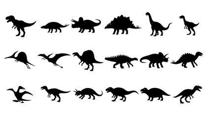 silhouettes of animals, Silhouette illustration of various dinosaurs on a white background © Vector Hive