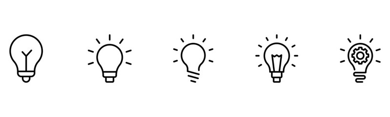 Light vector web line icons depicting light bulbs, ideas, innovation, creativity, and illumination for inspired thinking and solutions.