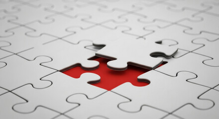 Finding the crucial missing piece reveals a vibrant red core signifying breakthrough business strategy success