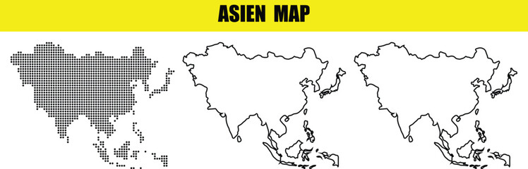 Vector of Asia map outline a vector illustration showing different styles useful for geography and travel infographics