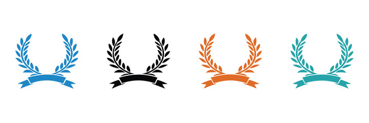 Black laurel wreath icon. Icon laurel wreath vector design and illustration.Award laurel wreaths with ribbons in various colors.editable stroke