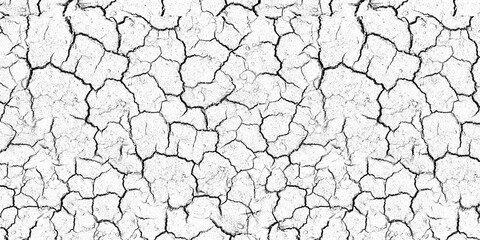 Cracked Dry Ground Texture. Black and White Distressed Grunge Surface with Rough Cracks, Vintage Concrete Damage Pattern, Abstract Broken Wall Background