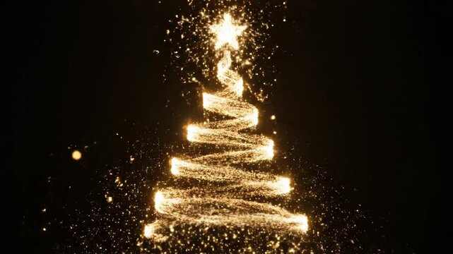 Un &aacute;rbol de Navidad hecho de polvo de estrellas doradas aparece desde la nada: primero peque&ntilde;as chispas doradas se agrupan en remolinos, luego forman lentamente la silueta del &aacute;rbol. 