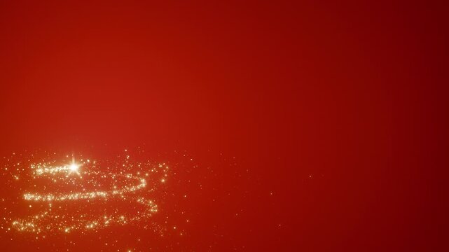 Merry Christmas or New Year video greeting card. A Christmas tree appears on a red background of golden sparkling sequins. Video 4K format