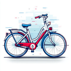 Fototapeta premium Stylized illustration of a city bicycle, red, white, and blue colors, representing eco-friendly urban transport