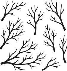 silhouette tree branches with multiple shapes and sizes simple natural design vector illustration