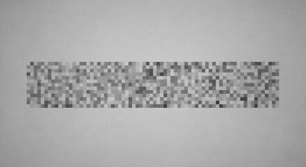 Abstract grayscale digital noise banner obscures data with intense pixelation effect over textured light background