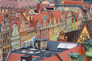 Colorful historical architecture of wroclaw old town in poland