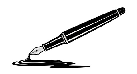 Classic fountain pen with dripping ink creating a splash on a white background.