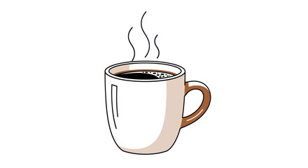 Simple cartoon illustration of a steaming hot coffee mug.