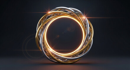 Stunning golden and silver intertwined rings create a dynamic, glowing abstract luxury background design for presentations