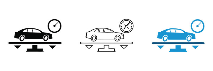 Car and money on scales icon, vector. Buying car concept flat style. Car price concept.Car on scale measuring weight for transport industry analysis.editable stroke