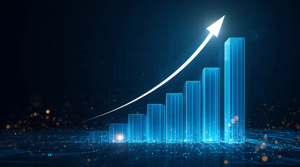 Futuristic Business Growth Chart with Arrow Illustrating Success and Progress in Dark Blue Hues
