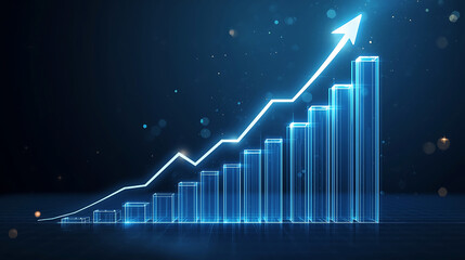 Glowing Business Growth Chart Graph Illustration with Upward Arrow Representing Success and Progress