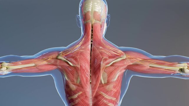 Upper human anatomy with internal organs , organ, bones, lungs, brain, respiratory system, nervous system, skeleton and muscles, 3D medical illustration 4k render