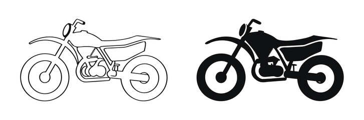 Classic motorcycle icon illustration, Land Transportation Silhouette Icon, Parking Stop Sign for Public Transportation,Dirt bike outline and solid graphic for off road adventure,editable stroke, © PUSPO