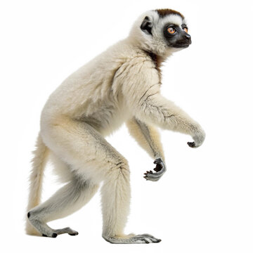 Sifaka Lemur Standing Isolated on White Background

