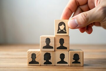 Team Building with Wooden Blocks Showing Gender Diversity and Leadership Potential A Human Resources Concept
