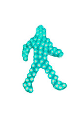 Green man figure representing a pedestrian stands isolated against a white background, symbolizing traffic signals for road safety. The figure is stylized and bright.