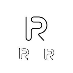 Technical letter R alphabet font made in thin line