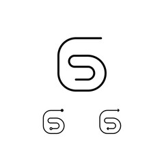 Technical number 6, numeral six made thin in line