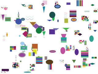 Scattered Colorful Geometric Shapes Pattern Background Isolated Vector Graphic Illustration